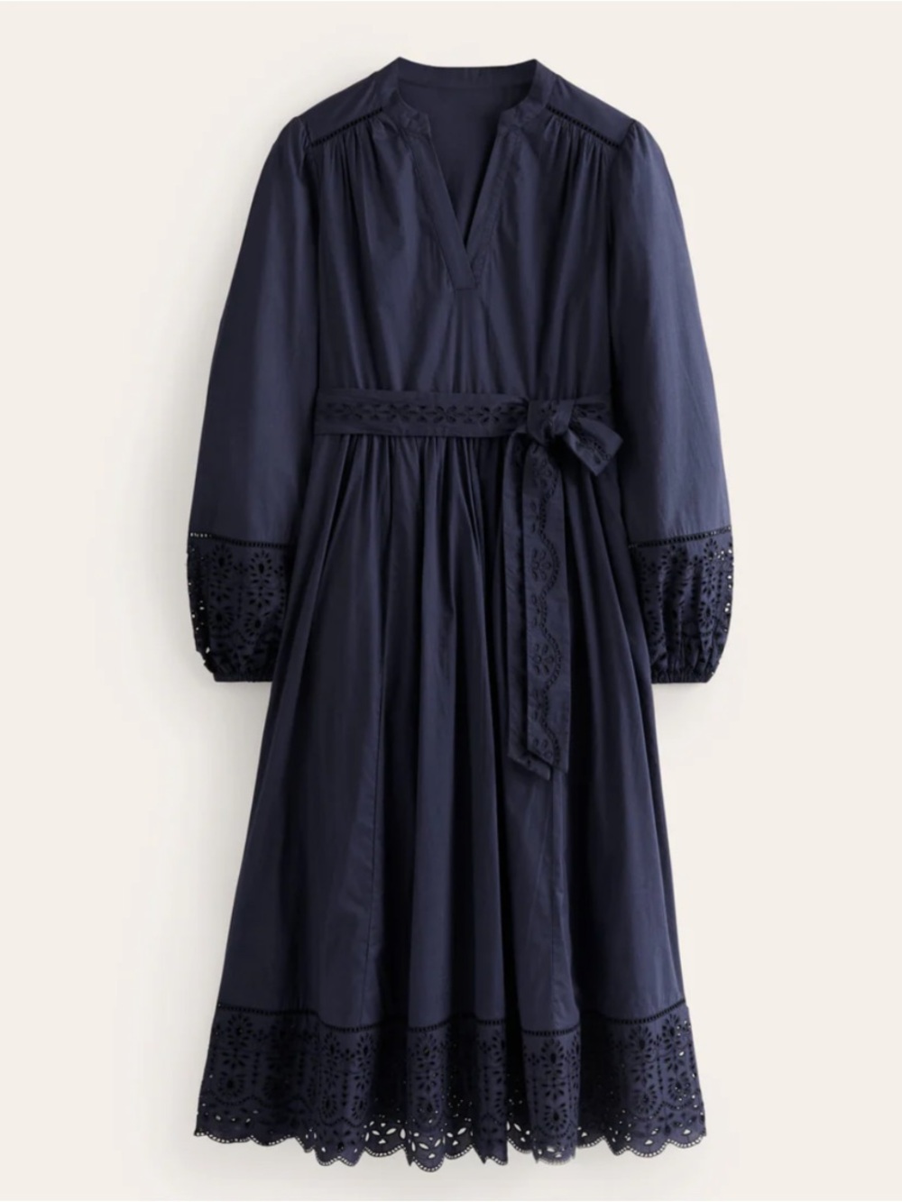 Boden Jen Broderie Cotton Midi Dress in Navy - Picture 3 of 13